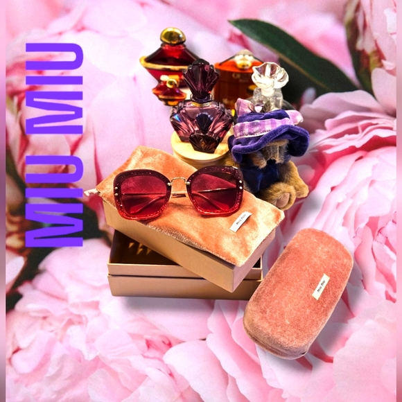 MIU MIU REVEAL GLITTER 02T GOLD PINK, RED GRADIENT RIMLESS  GLITTER SUNGLASSES - Picture 1 of 16